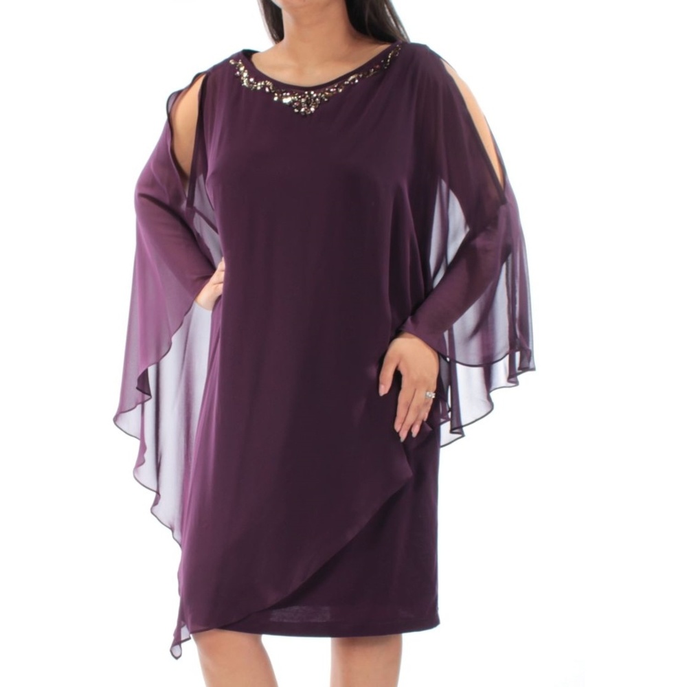 SLNY Purple Cut-out Beaded Dolman Sleeve Sheath